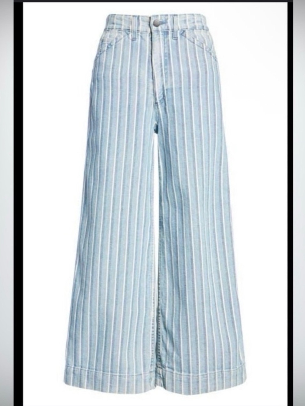 Ag Adriano Goldschmied Light Blue and White Striped Wide-Leg Jeans NWT
